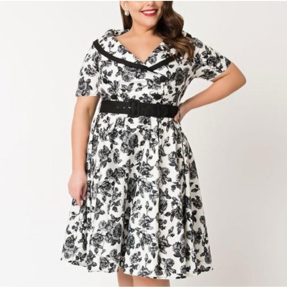 Hell Bunny Dresses & Skirts - Hell Bunny Honor Black & Ivory Rose Floral Pinup Retro Swing Dress 2X fits 1X